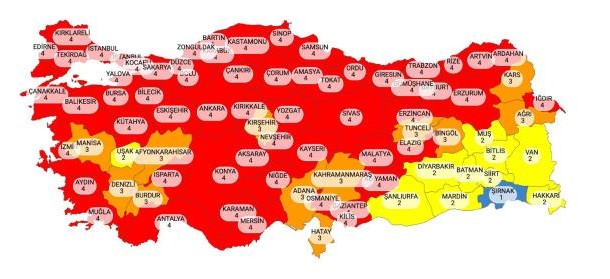Coronavirüs Risk Haritası’nda, 58 il, kırmızı kategoriye geçti