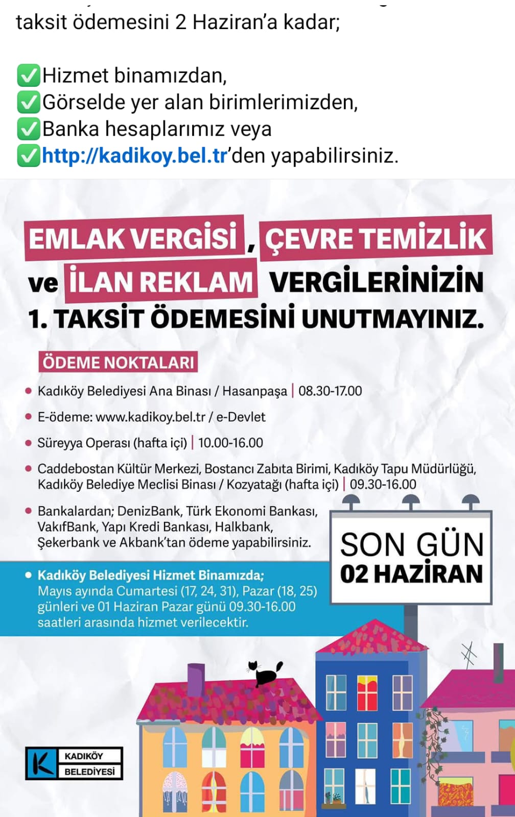 Emlak, Çevre Temizlik ve İlan Remlam vergileri için son gün 2 Haziran